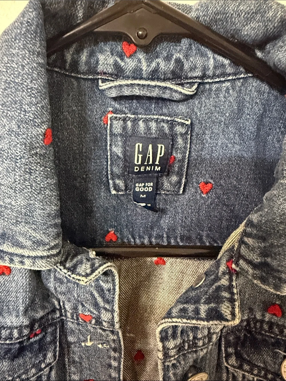GAP Girls Blue Denim Jacket with Red Heart Embroidery